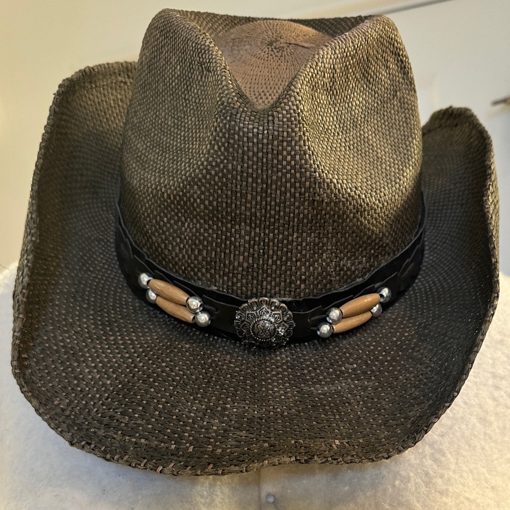 Dark Grey/Black Western Style Hat with Black Decorative Band - Picture 3 of 8